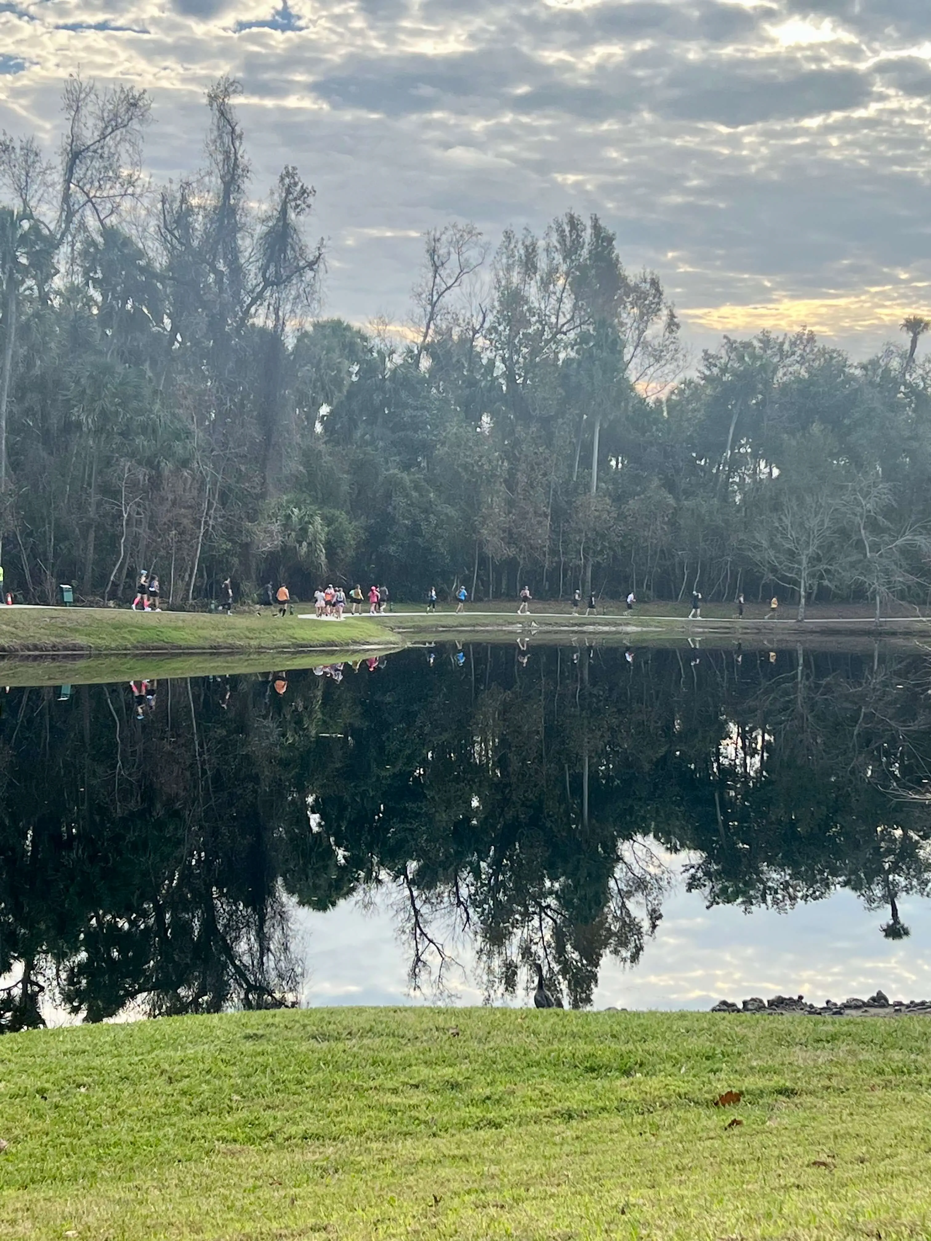 Photo of runners around the lake