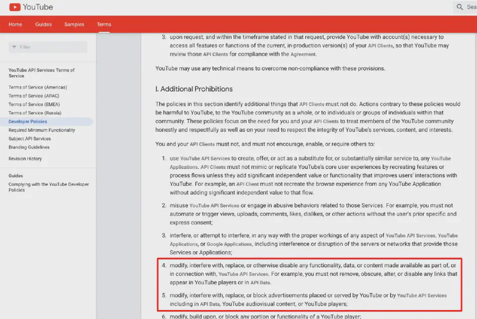 Youtube TOS